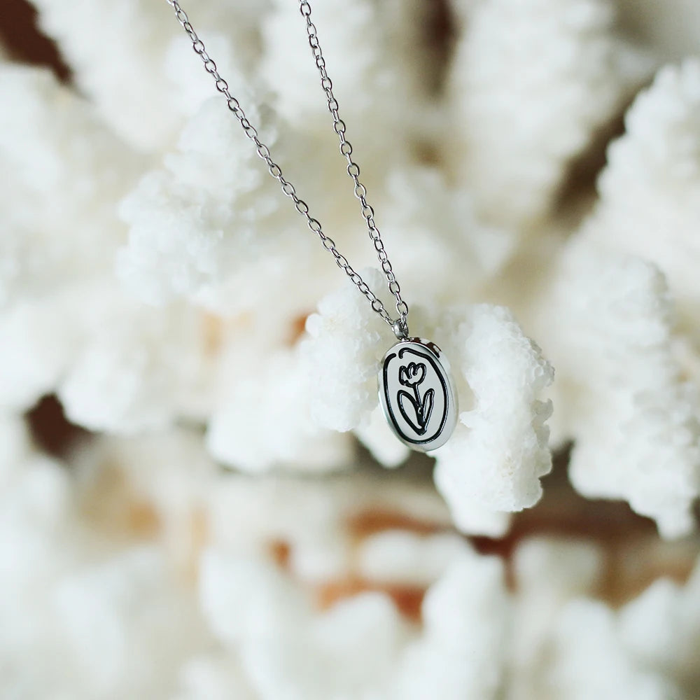 Vintage Flower Tulip Necklace Pendant Jewelry for Women