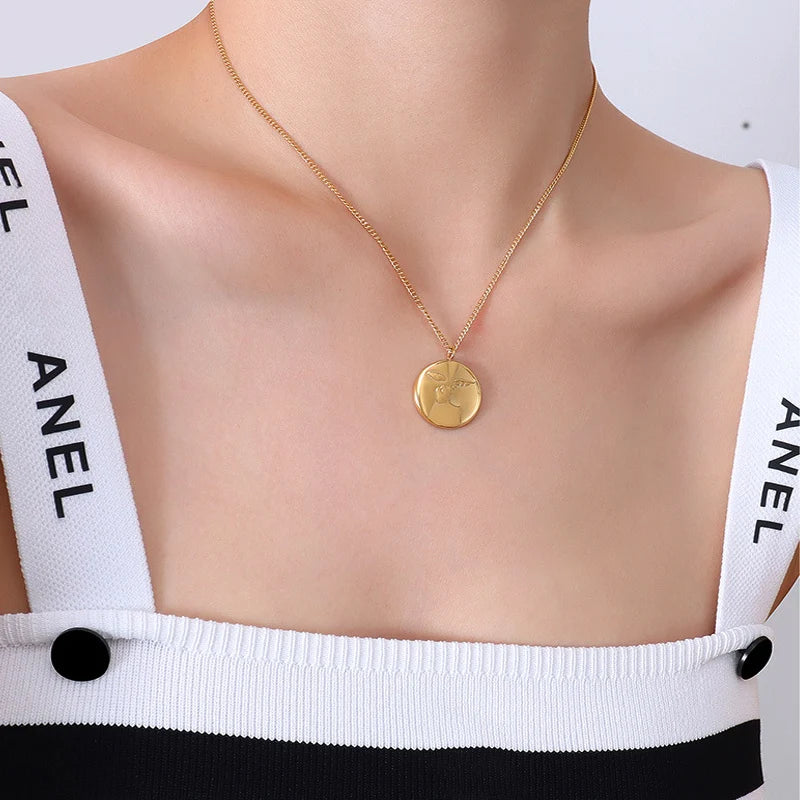 Vintage Coin Charm Necklace Clavicle Chain Pendant