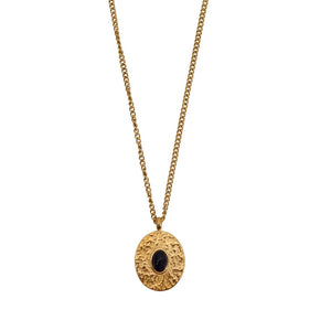 Vintage Court Embossed Sandstone Necklace Pendant Long Sweater Chain