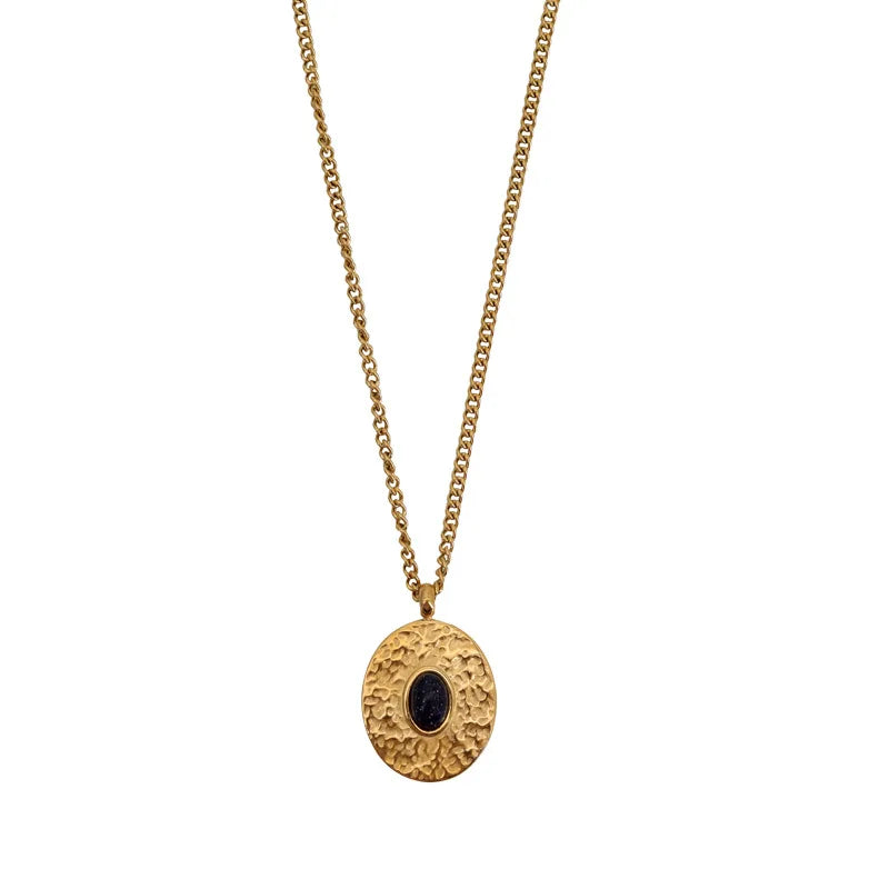 Vintage Court Embossed Sandstone Necklace Pendant Long Sweater Chain