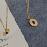 Vintage Court Embossed Sandstone Necklace Pendant Long Sweater Chain