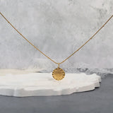Vintage Embossed Chrysanthemum Plate Necklace Pendant Snake Bone Chain Jewelry
