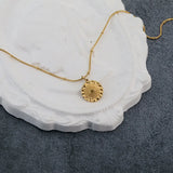 Vintage Embossed Chrysanthemum Plate Necklace Pendant Snake Bone Chain Jewelry