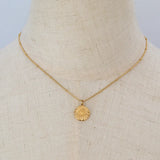 Vintage Embossed Chrysanthemum Plate Necklace Pendant Snake Bone Chain Jewelry