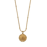 Vintage Embossed Chrysanthemum Plate Necklace Pendant Snake Bone Chain Jewelry
