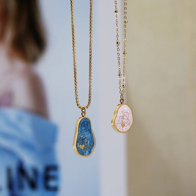 Vintage Enamel Glaze Heart Pendant Necklace Jewelry