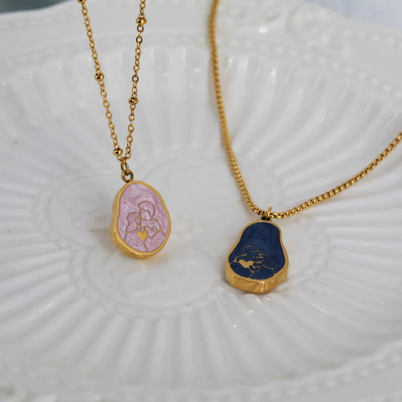 Vintage Enamel Glaze Heart Pendant Necklace Jewelry