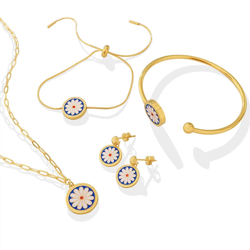 Vintage Oil Drop Enamel Daisy Set for Family Jewelry