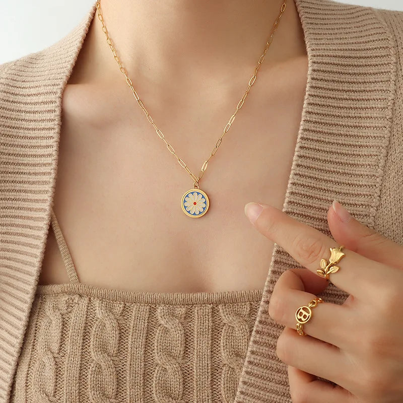 Vintage Oil Drop Enamel Daisy Set for Family Jewelry