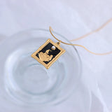 Vintage Frame Photo Album Necklace with Star Moon Pendant & Pearl Drip Jewelry