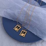 Vintage Frame Photo Album Necklace with Star Moon Pendant & Pearl Drip Jewelry