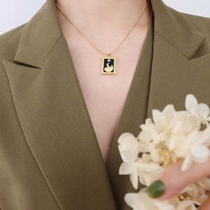 Vintage Frame Photo Album Necklace with Star Moon Pendant & Pearl Drip Jewelry