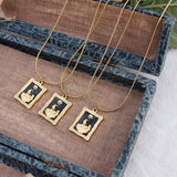 Vintage Frame Photo Album Necklace with Star Moon Pendant & Pearl Drip Jewelry