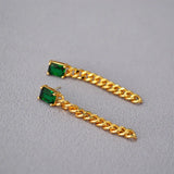 Vintage Green Crystal Long Chain Earrings 925 Silver Stud Earrings
