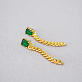 Vintage Green Crystal Long Chain Earrings 925 Silver Stud Earrings