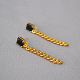 Vintage Green Crystal Long Chain Earrings 925 Silver Stud Earrings