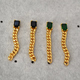 Vintage Green Crystal Long Chain Earrings 925 Silver Stud Earrings