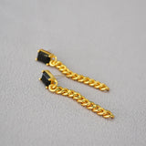 Vintage Green Crystal Long Chain Earrings 925 Silver Stud Earrings