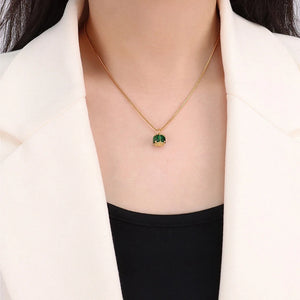 Vintage Green Crystal Zircon Pendant Necklace for Women