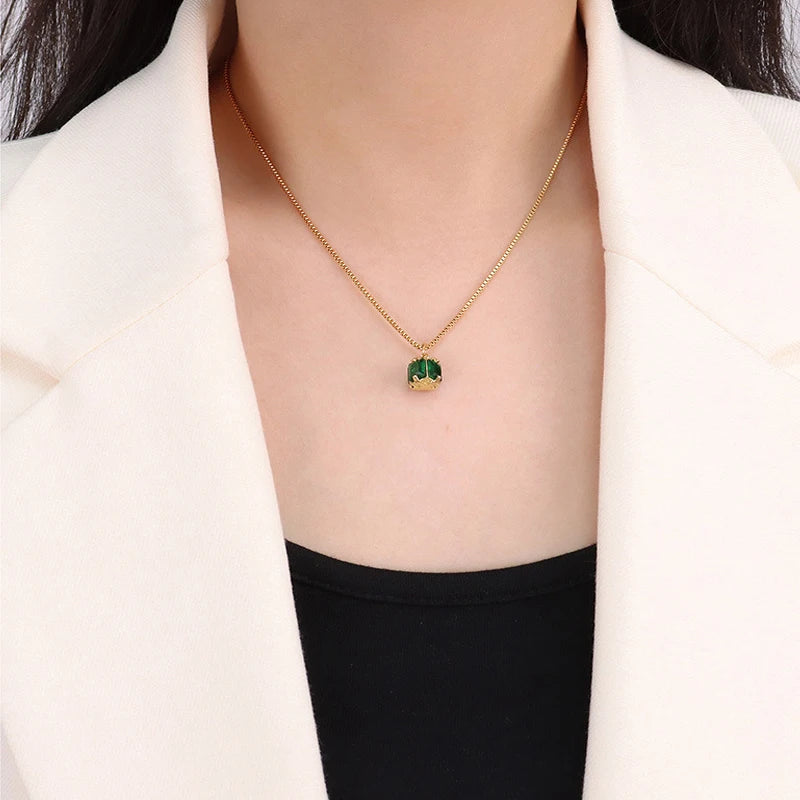 Vintage Green Crystal Zircon Pendant Necklace for Women