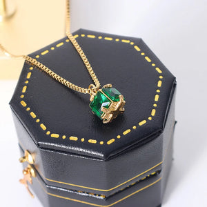 Vintage Green Crystal Zircon Pendant Necklace for Women