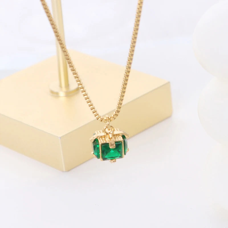 Vintage Green Crystal Zircon Pendant Necklace for Women