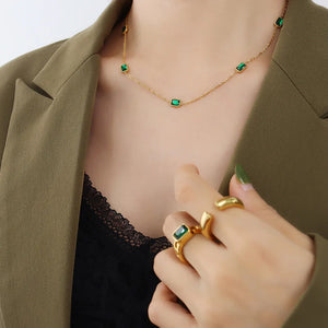 Vintage Light Green Zircon Necklace Clavicle Chain Pendant