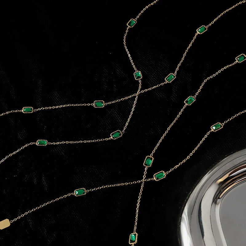 Vintage Light Green Zircon Necklace Clavicle Chain Pendant