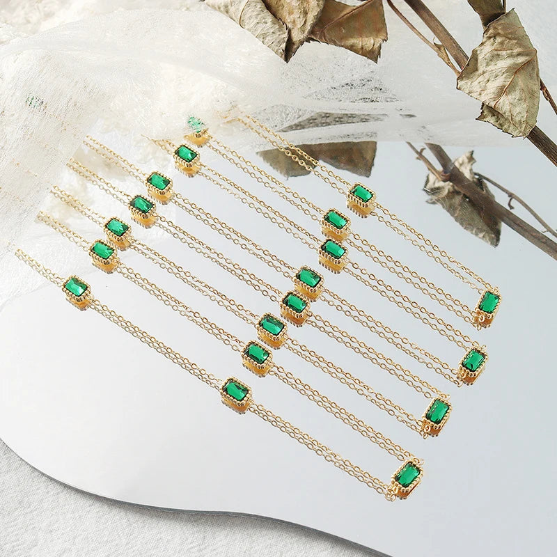 Vintage Light Green Zircon Necklace Clavicle Chain Pendant