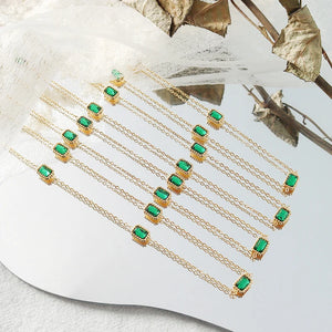 Vintage Light Green Zircon Necklace Clavicle Chain Pendant