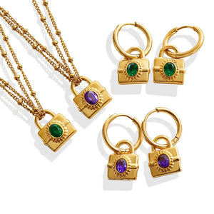 18K Vintage Zircon Jewelry Set - Necklace Earrings