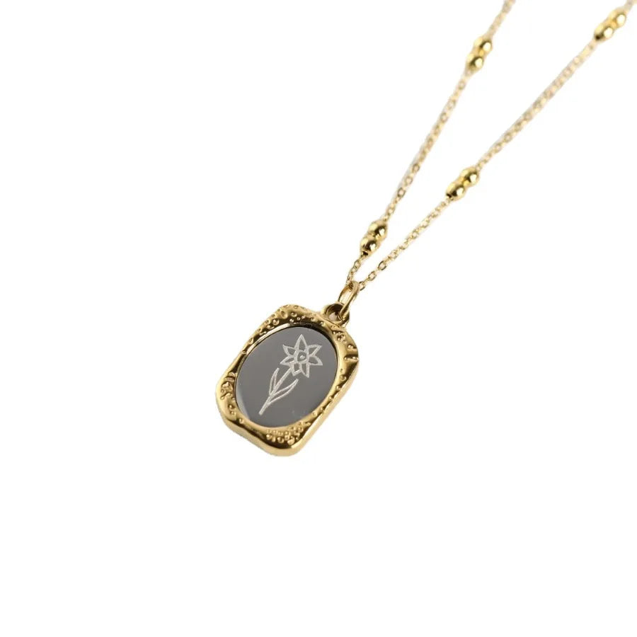 Vintage Magic Mirror Rose Flower Pendant Necklace