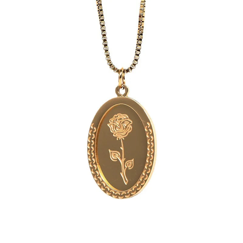 Vintage Rose Double Layer Pendant Necklace with Box Chain