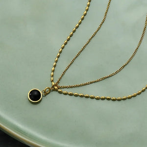 Vintage Rice Beads Double Layer Necklace Natural Stone Agate Clavicle Chain
