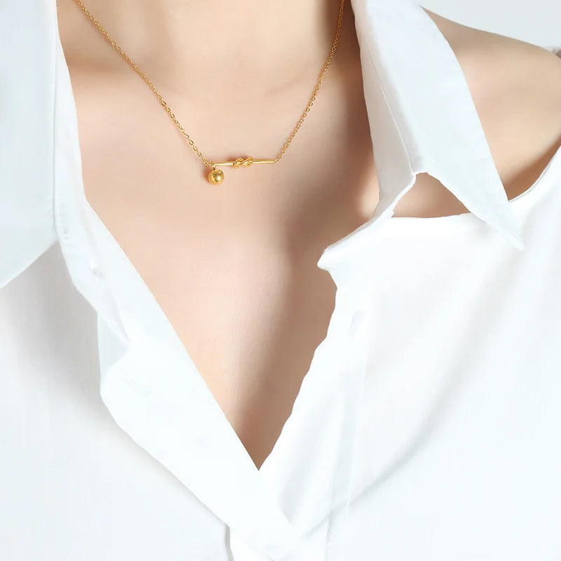 Vintage Romantic Delicate Jewelry Geometric Steel Ball Tassel Necklace