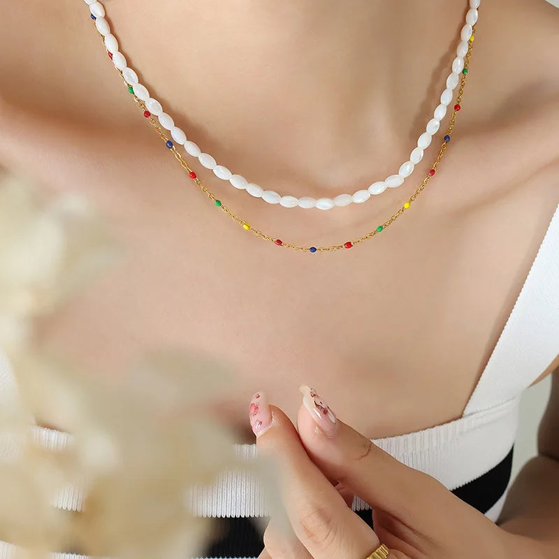 Vintage Stacked Yellow Shell Choker Necklace