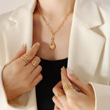 18K Vintage Thick Chain OT Buckle Love Peach Heart Crystal Stone Pendant