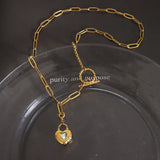 18K Vintage Thick Chain OT Buckle Love Peach Heart Crystal Stone Pendant