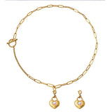 18K Vintage Thick Chain OT Buckle Love Peach Heart Crystal Stone Pendant