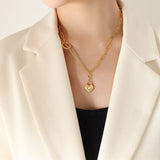 18K Vintage Thick Chain OT Buckle Love Peach Heart Crystal Stone Pendant