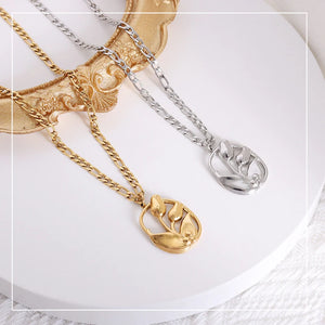 Vintage Tulip Flower Pendant Necklace for Women
