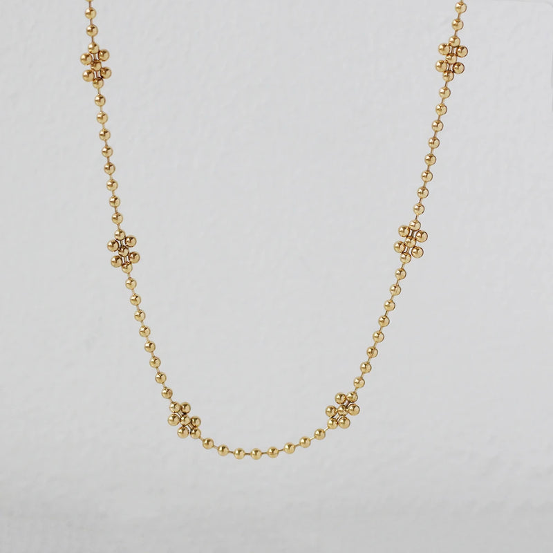 18K Wave Beads Chain Snowflake Rice Beads Clavicle Necklace