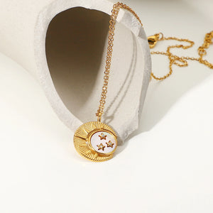18K Shell Star Moon Sun Pendant Necklace Zircon Sweater Chain Jewelry