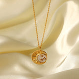 18K Shell Star Moon Sun Pendant Necklace Zircon Sweater Chain Jewelry