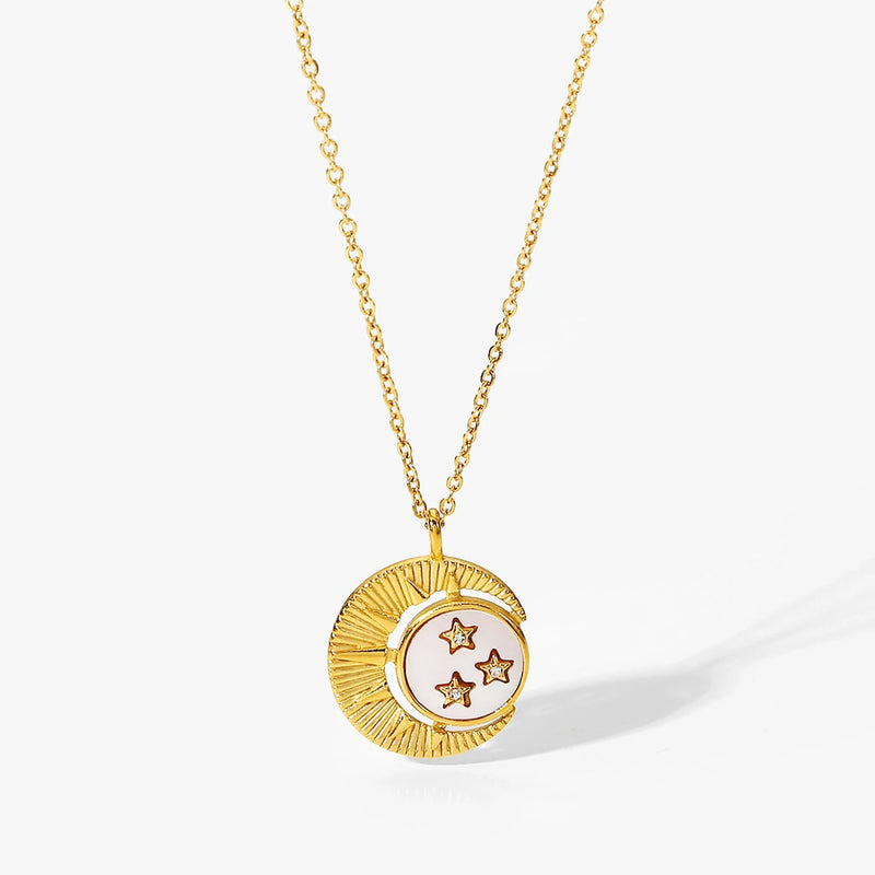 18K Shell Star Moon Sun Pendant Necklace Zircon Sweater Chain Jewelry