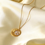 18K Shell Star Moon Sun Pendant Necklace Zircon Sweater Chain Jewelry