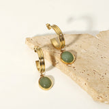 18K Green Vintage Chain Clavicle Necklace Agate Earring Set