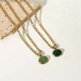 18K Green Vintage Chain Clavicle Necklace Agate Earring Set