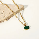 18K Green Vintage Chain Clavicle Necklace Agate Earring Set