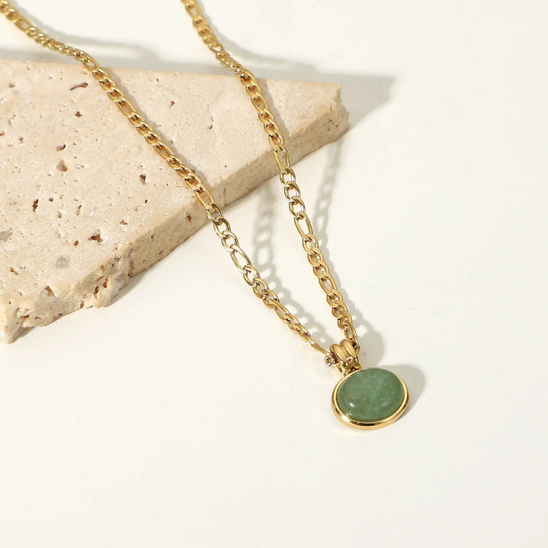 18K Green Vintage Chain Clavicle Necklace Agate Earring Set